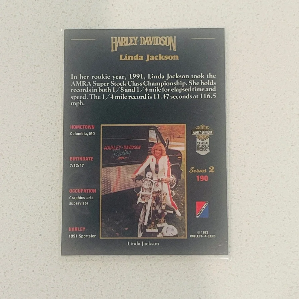 1992 Harley-Davidson Series 2 Linda Jackson #190 Trading Card Collect-A-Card
